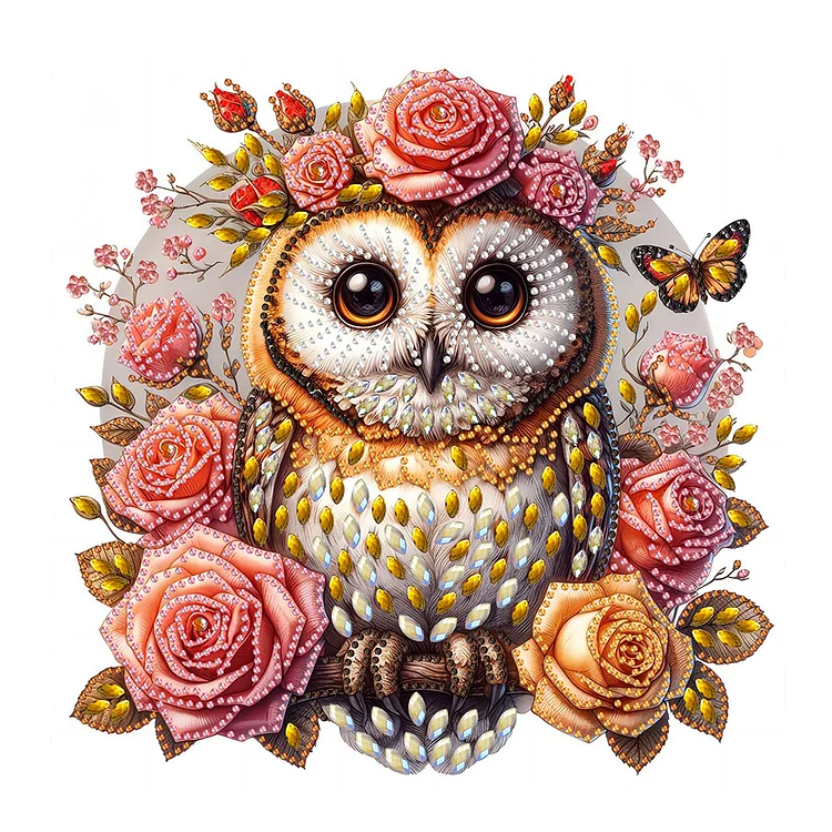 Partial Special-Shaped Diamond Painting - Rose Flower And Cute Owl 30*30CM