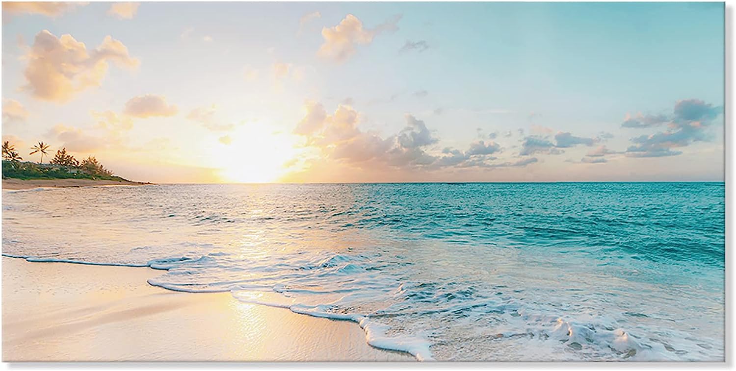 Goldfoilart Beach Wall Art Sunset Pictures Ocean Prints Romantic Sea Coastal Waves Canvas Paintings for Living Room Bedroom Bathroom Office Framed Artwork Decorations Wall Decor 20 inch x40 inch  Beach Sunset-L