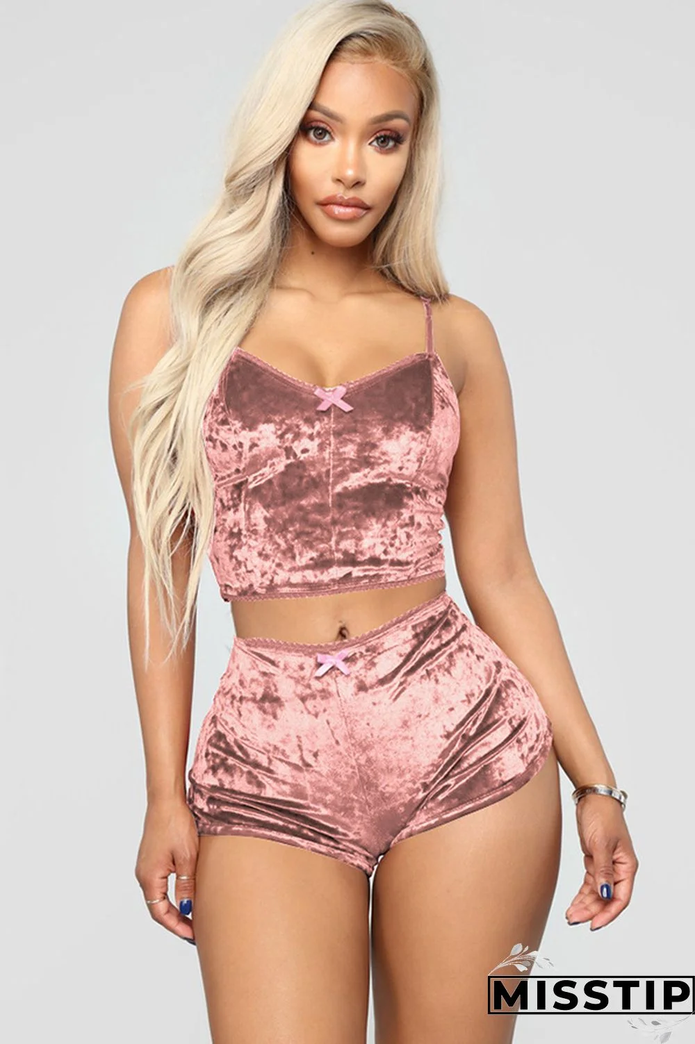 Red bean paste Sexy Solid Two Piece Suits Straight Sleeveless