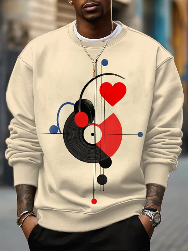 Men's Love Vinyl Record Geometric Art Print Casual Sweatshirt