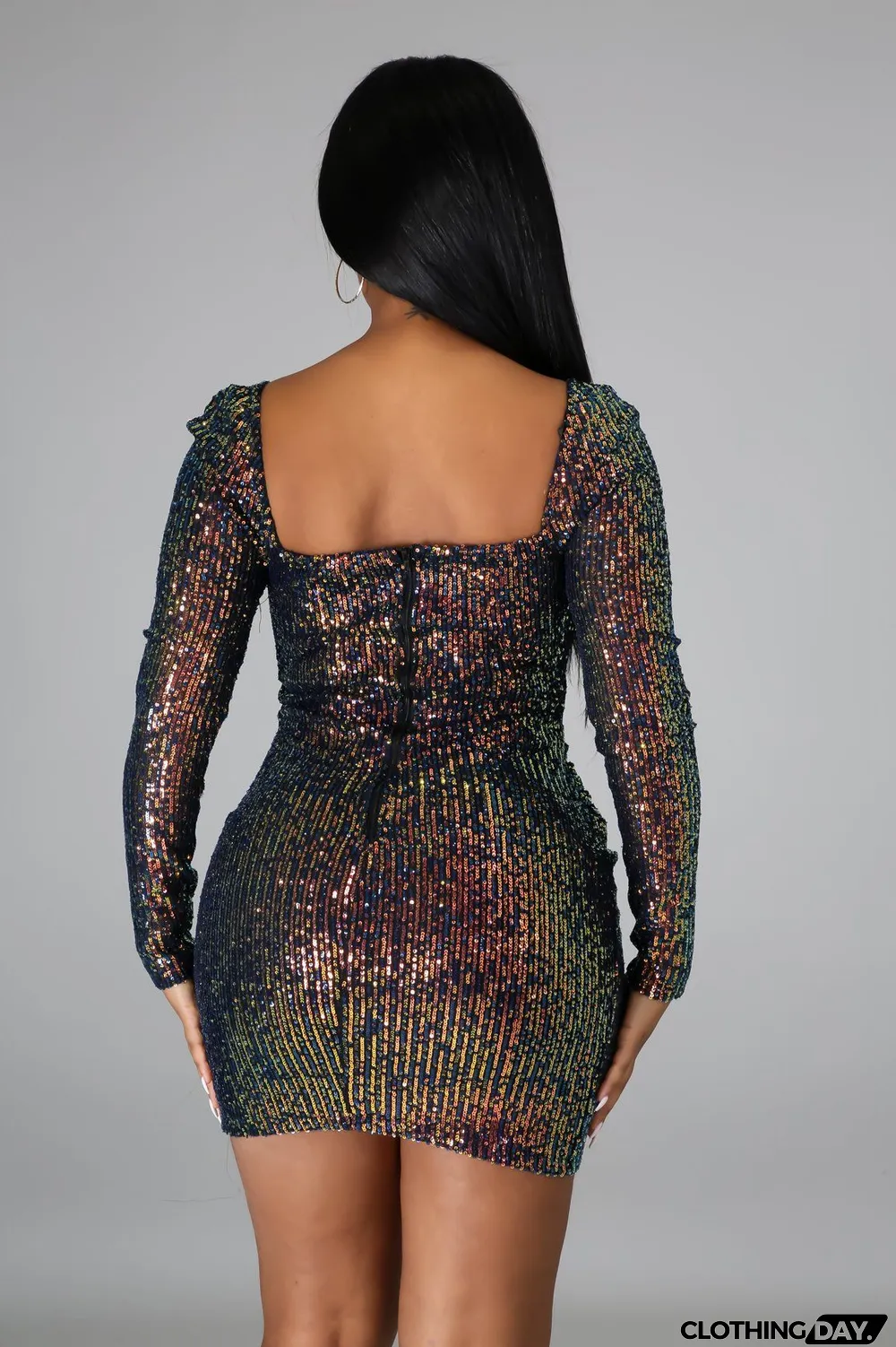 Party Sequins Sweetheart Mini Dress with Full Sleeves