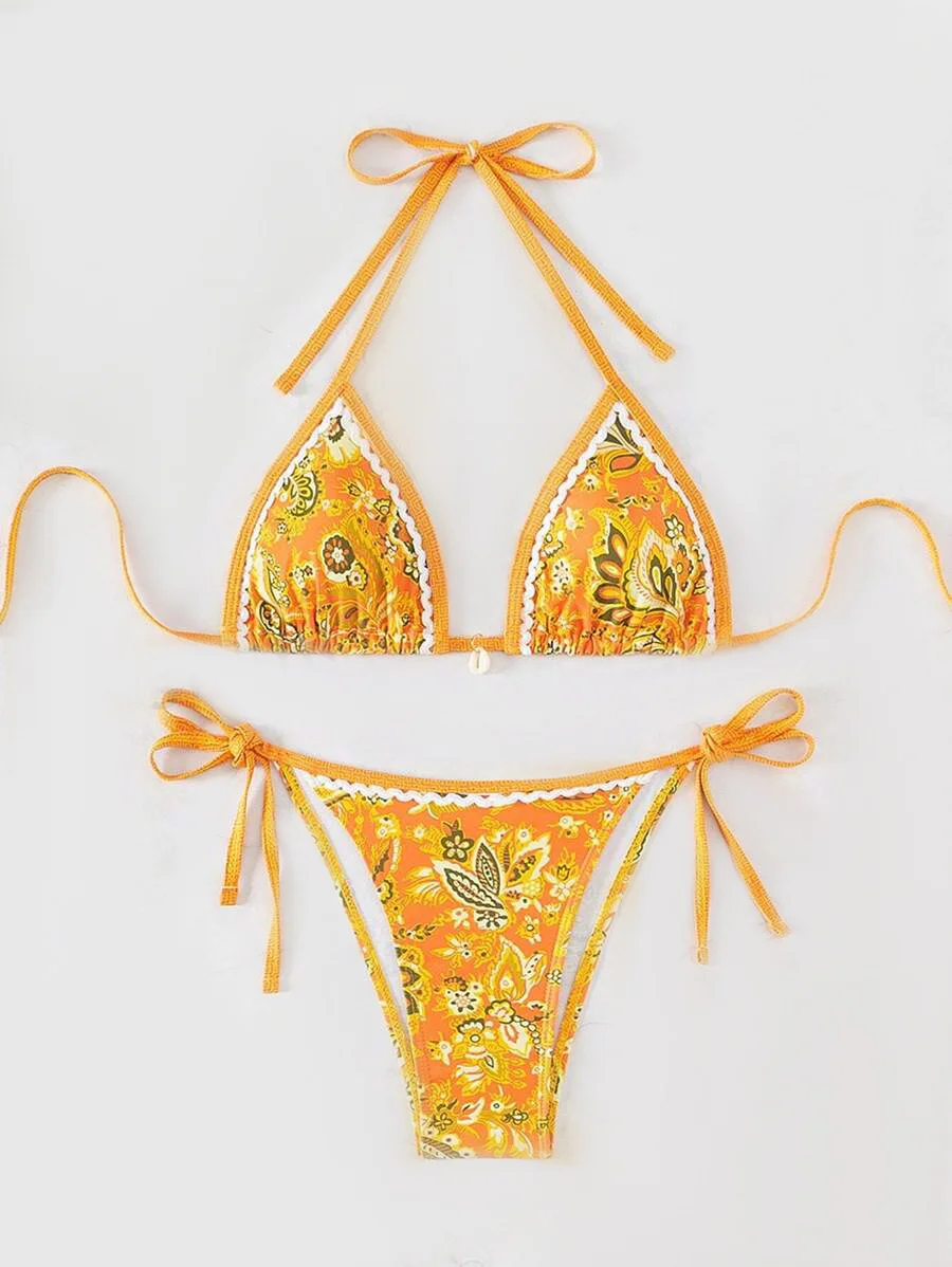 Uveng 2025 New Printed Bikini Strapped Split Suit Women's Bikini Swimsuit