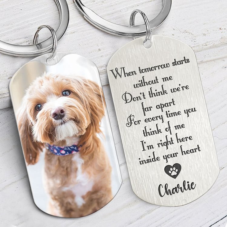 Personalized Photo and Name Pet Memorial Keychains-I'm Right Here Inside Your Heart-Custom Keychain with Picture & Name