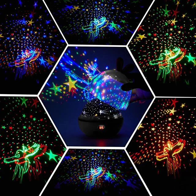 kid's gifts led stars projector night lights for kids multicolor 360-degree rotating lamp with timer warm white night light