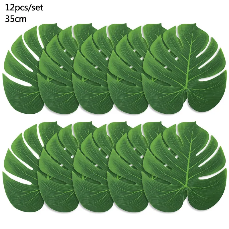 Summer Tropical Artificial Palm Leaves for Wedding Hawaiian Luau Jungle Birthday Party Home Decoration Fake Plant Turtle Leaf