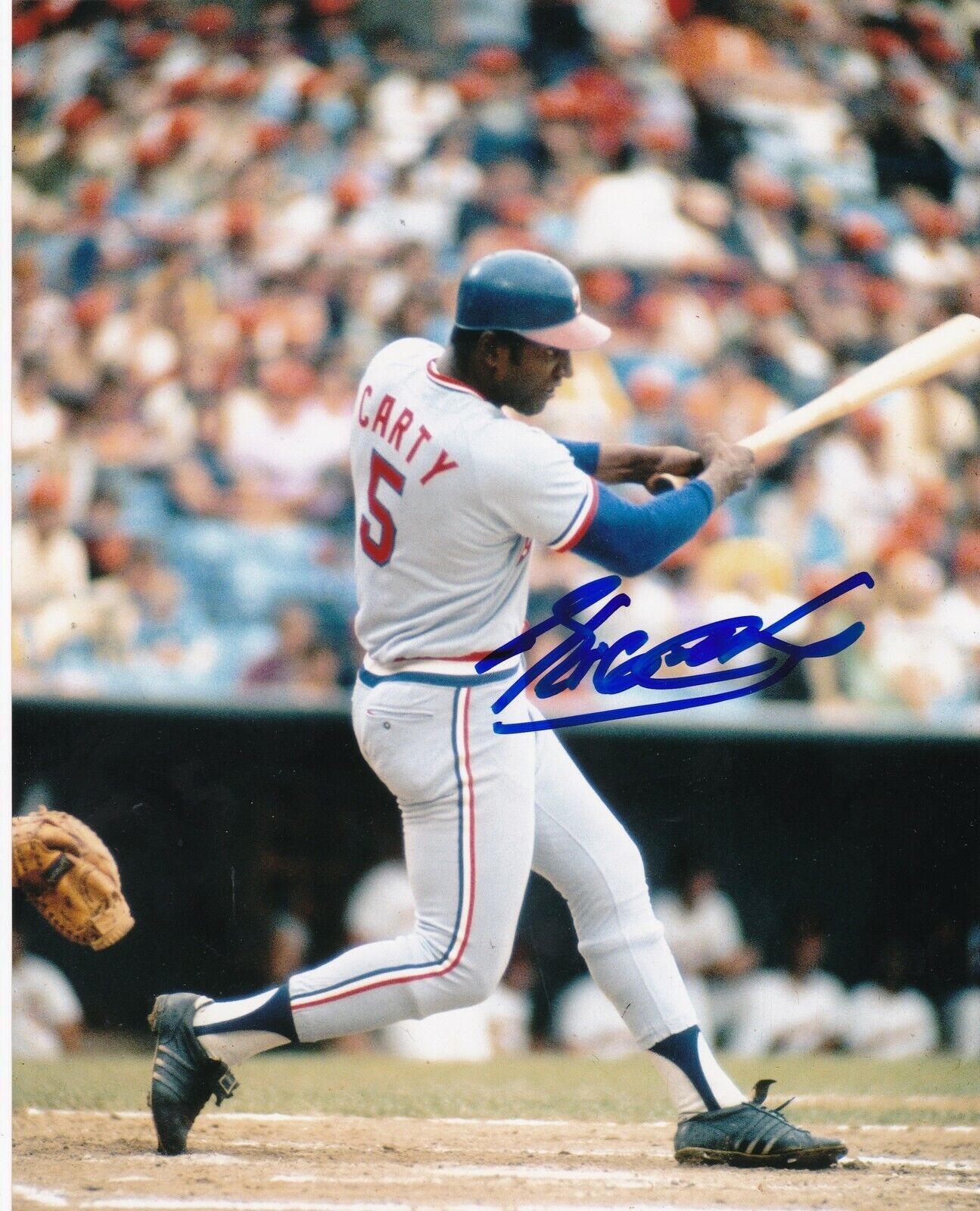 RICO CARTY TEXAS RANGERS ACTION SIGNED 8x10