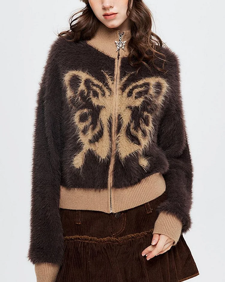 Furry Butterfly Sweater Cardigan