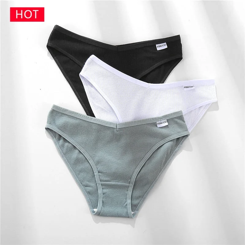 FINETOO 3PCS/Set Women's Underwear Cotton Panty Sexy Panties Female Underpants Solid Color Panty Intimates Women Lingerie M-2XL
