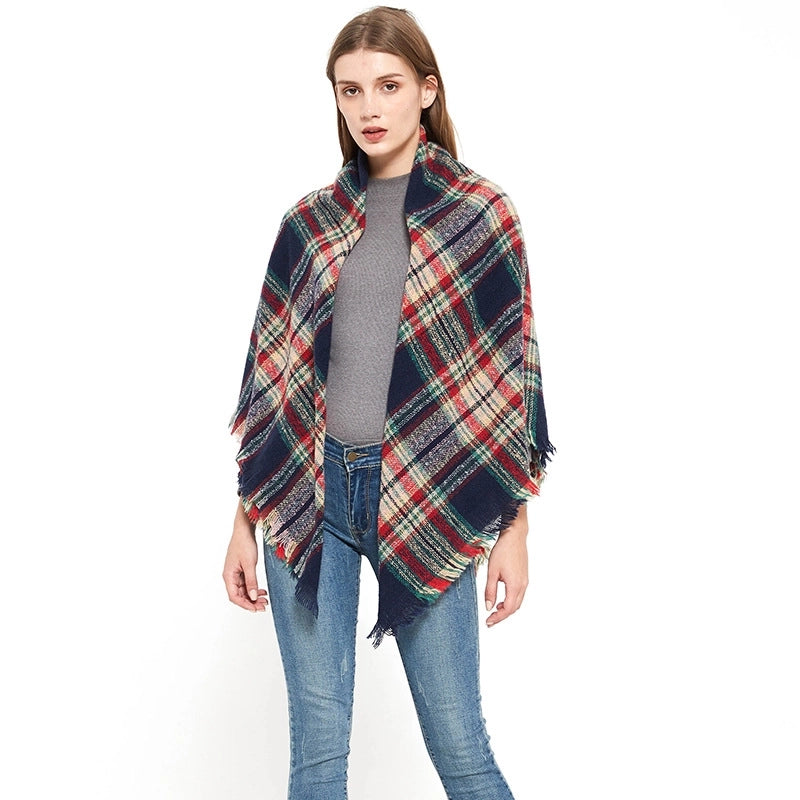 Hot Factory Direct Supply Autumn And Winter New Thickened Warm Circle Yarn Bristle Plaid Square Scarf For Women