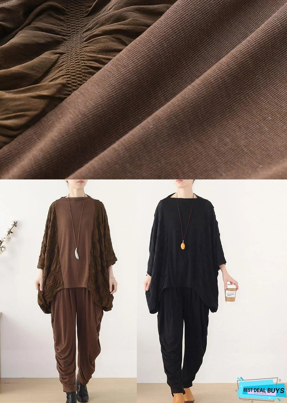 Style Chocolate Patchwork Wrinkled Top Fall