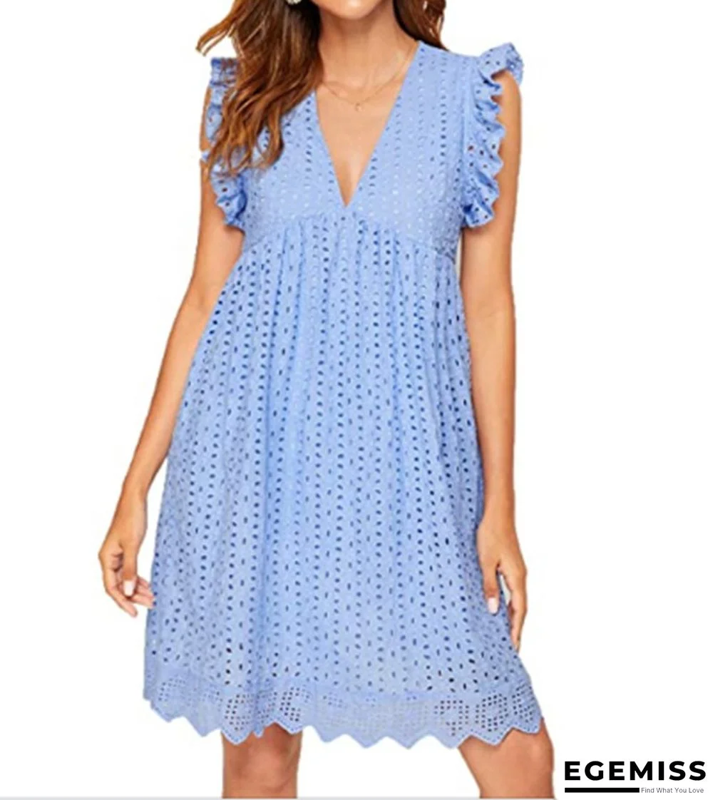 Lace Jacquard Hollowed Out V-neck Dress Women's Pocket Lining Shorts | EGEMISS