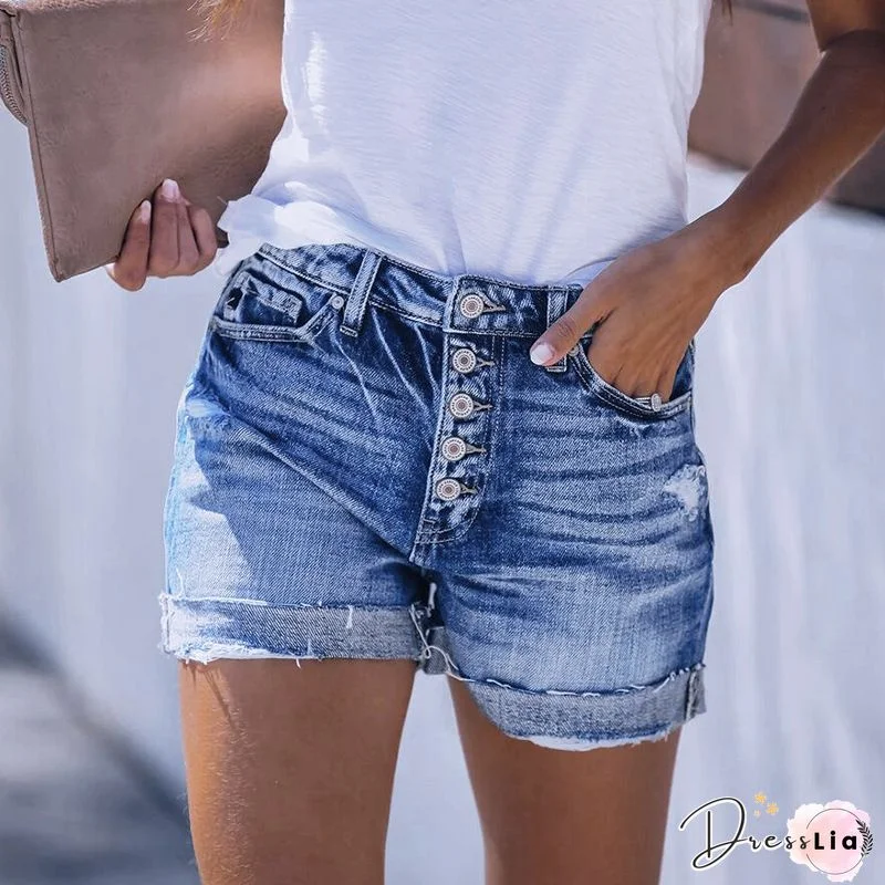 Women's Vintage Button-up Denim Shorts Casual Summer Short Jeans Pant