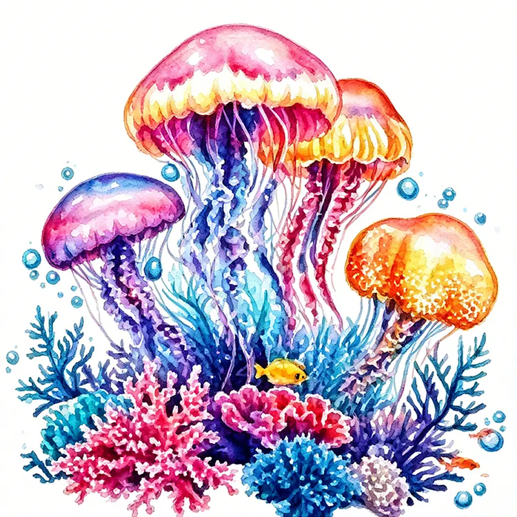 【Yishu Brand】Colorful Jellyfish 40*40cm 11CT Stamped Canvas Cross Stitch gbfke