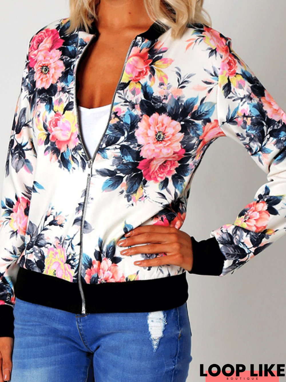 Printed Cotton-Blend Stand Collar Casual Jacket