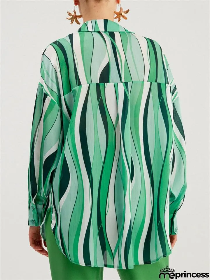Comfort Button Down Striped Blouses for Office Lady