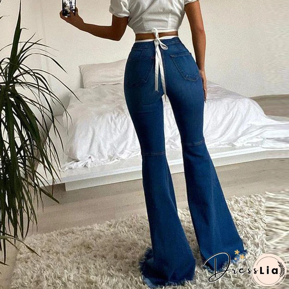 High Waist Plain Hole Elastic Pants