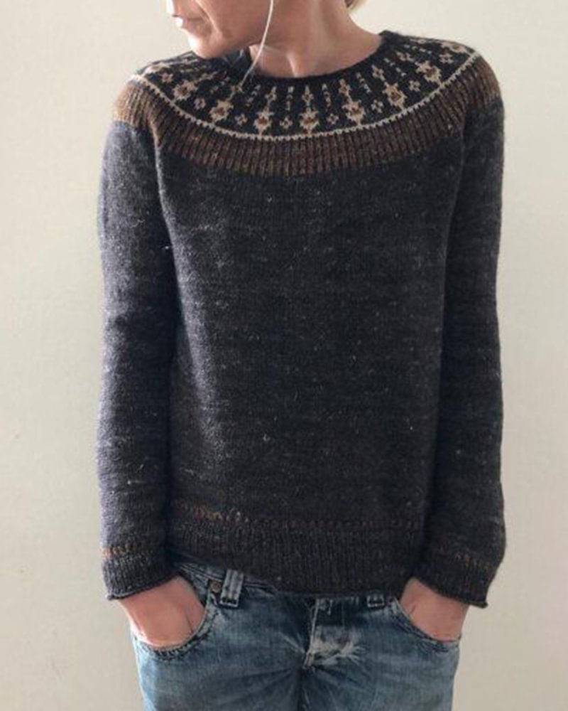 Women's Vintage Round Neck Long Sleeved Sweater