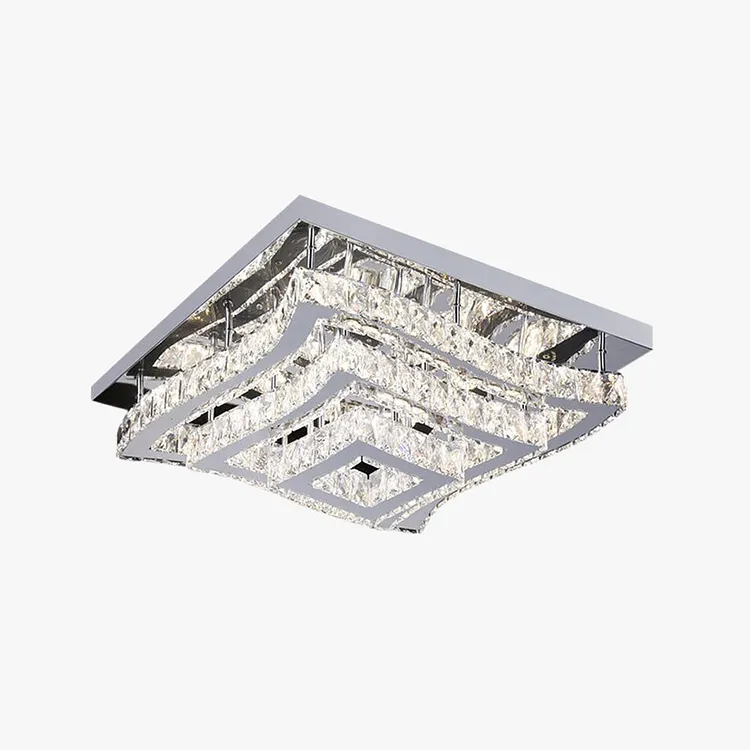 Kristy Luxury Square Metal/Glass Flush Mount Ceiling Light, Living Room