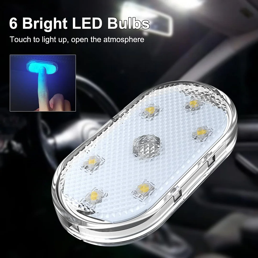  Car LED Lights Interior Wireless, 7 Colors Interior Car Lights with 6 Bright LED Lamp Beads, Portable USB Rechargeable Car Interior Led Night Light for Car Decor