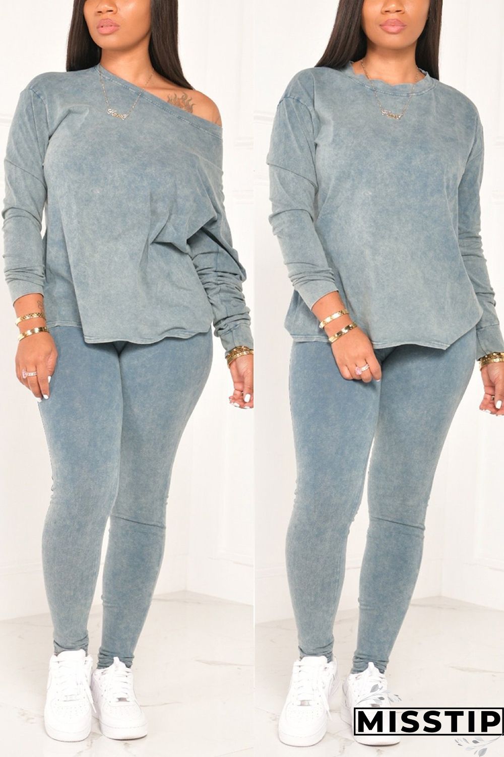 Gray Fashion Casual Long Sleeve O Neck Regular Sleeve Regular Solid Two Pieces