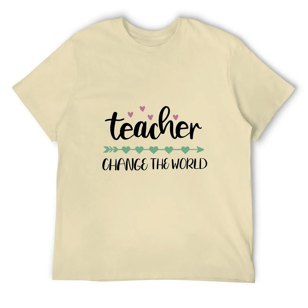 Printed Unisex Short Sleeve Cotton T-shirt for Men and Women Pattern Teachers can change the world