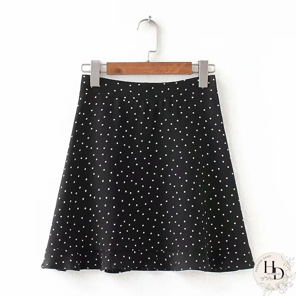 Women Dots Mini Skirt Green White Saia High Waistline Faldas Sexy Skirts Summer