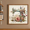 (Stamped/Counted) Retro Floral Sewing Machine - 14CT Cross Stitch 40*40cm/15.75*15.75in
