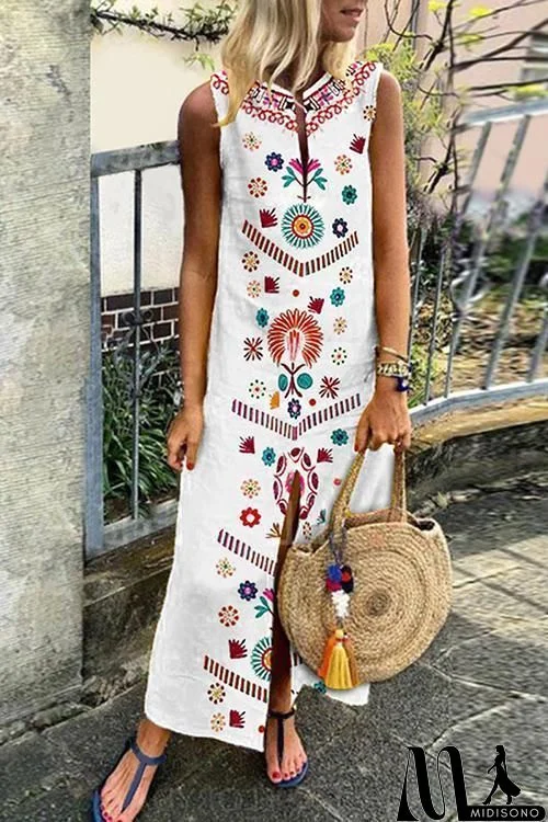 Print Slit Maxi Dress