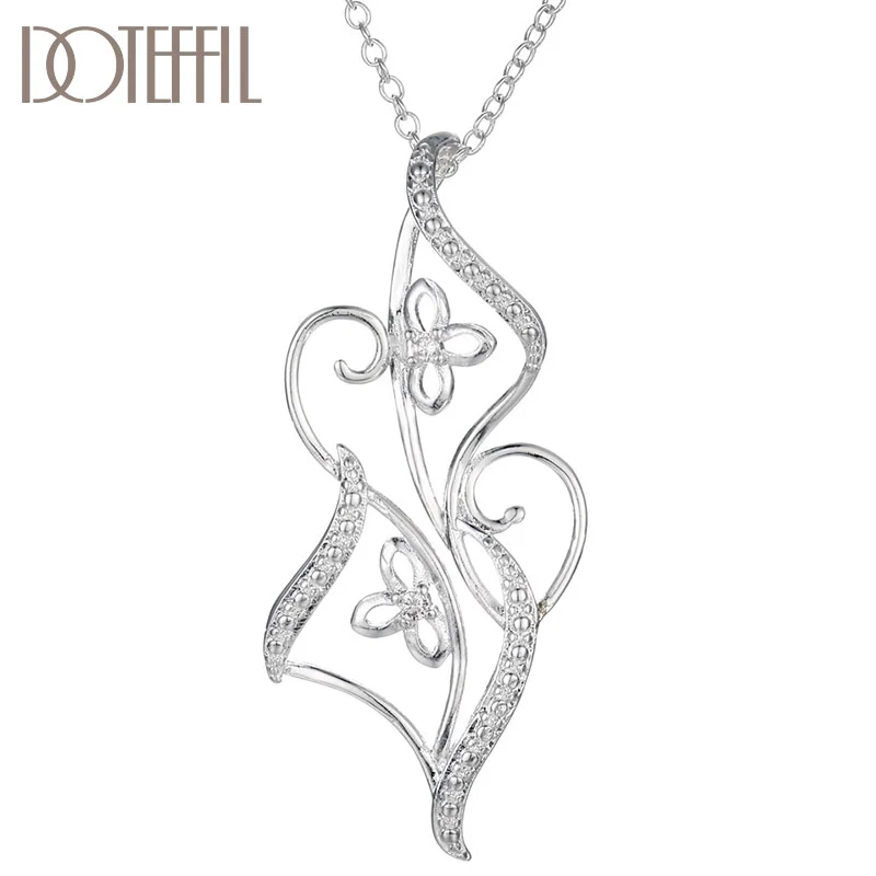 DOTEFFIL 925 Sterling Silver 16-30 Inch Chain Flower AAA Zircon Pendant Necklace For Women Jewelry