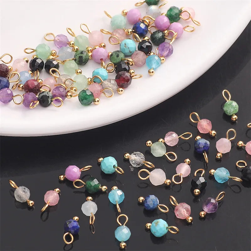 5 PCS/Package Diameter 3mm Diameter 4mm Hole 1~1.9mm Alloy Natural Stone Geometric Pendant Jewelry Accessories