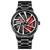 New Car Wheel Rim Watch With Scroll Creative Fashion Analog Watch, Black Dial Zinc Alloy Case Men's Watch, Stainless Steel Black Strap, Quartz Movement, Waterproof And Scratch-Resistant