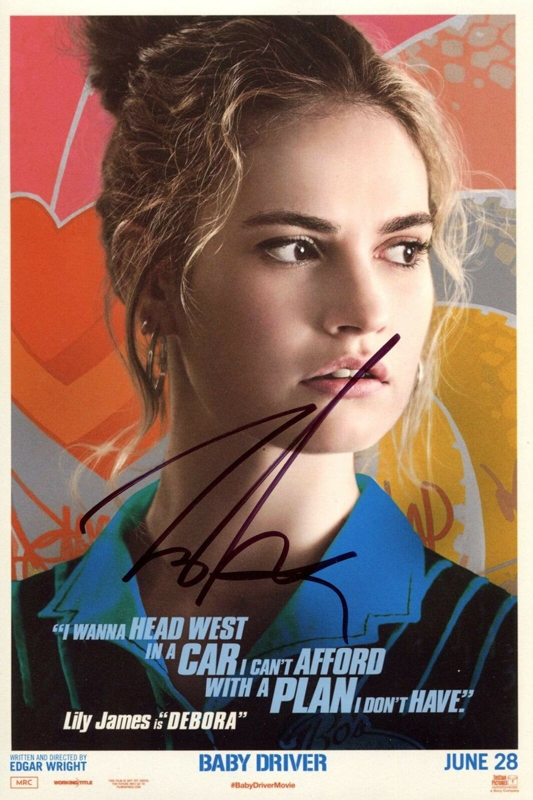 ACTRESS Lily James BABY DRIVER autograph, In-Person signed Photo Poster painting