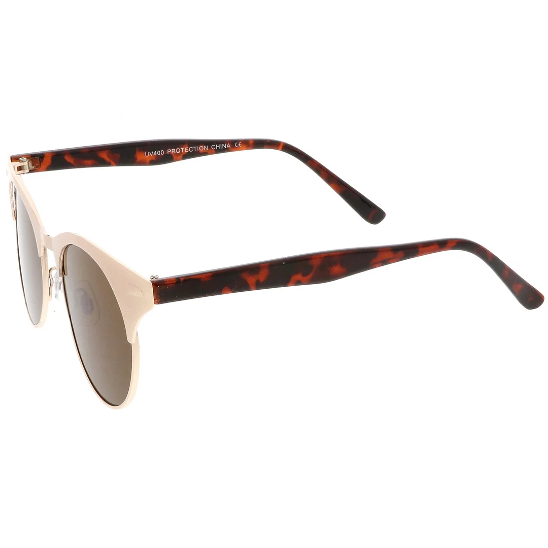 Women's Matte Finish Horn Rimmed Round Flat Lens Cat Eye glasses 49mm