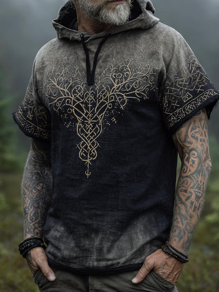 Men's Viking Inspired Gradient Celtic Golden Knot Short Sleeve Hoodie / Rvogue / Rvogue
