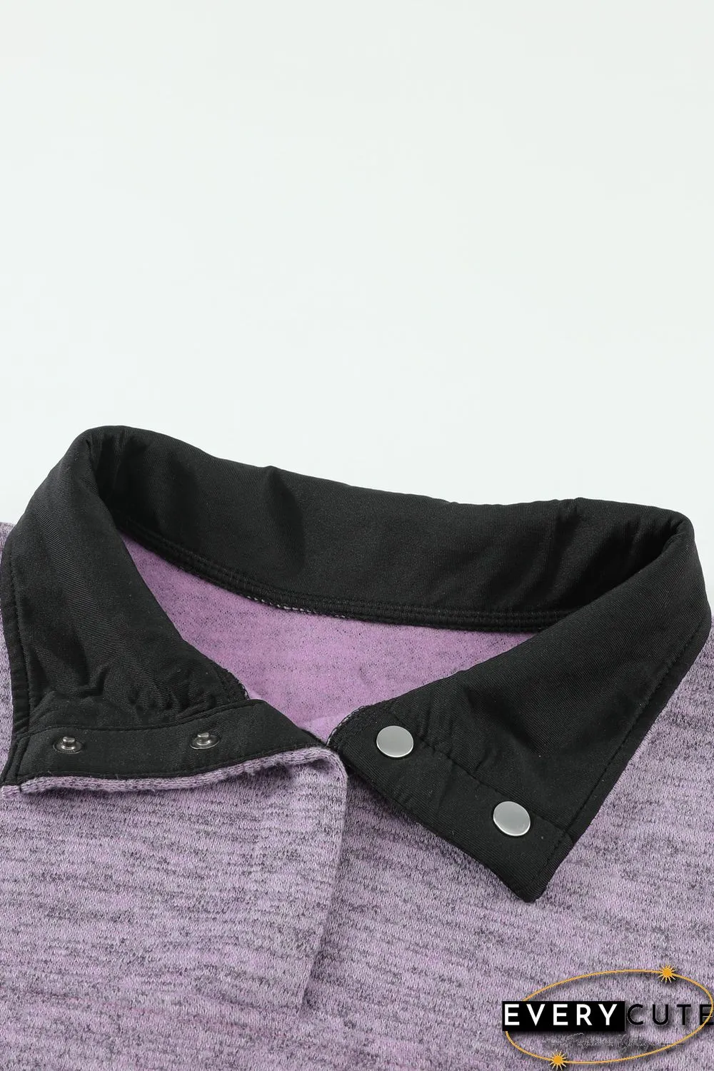 Purple Heathered Turn-down Collar Pullover Sweatshirt