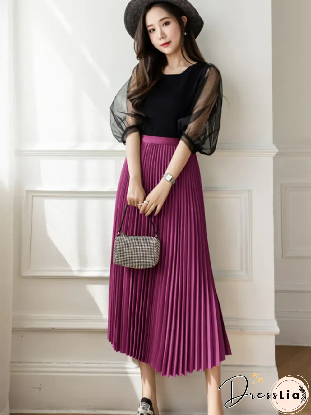 New Summer Womens Pleated Skirt High Waist Drape Umbrella Mid-_length Slim A-line Female