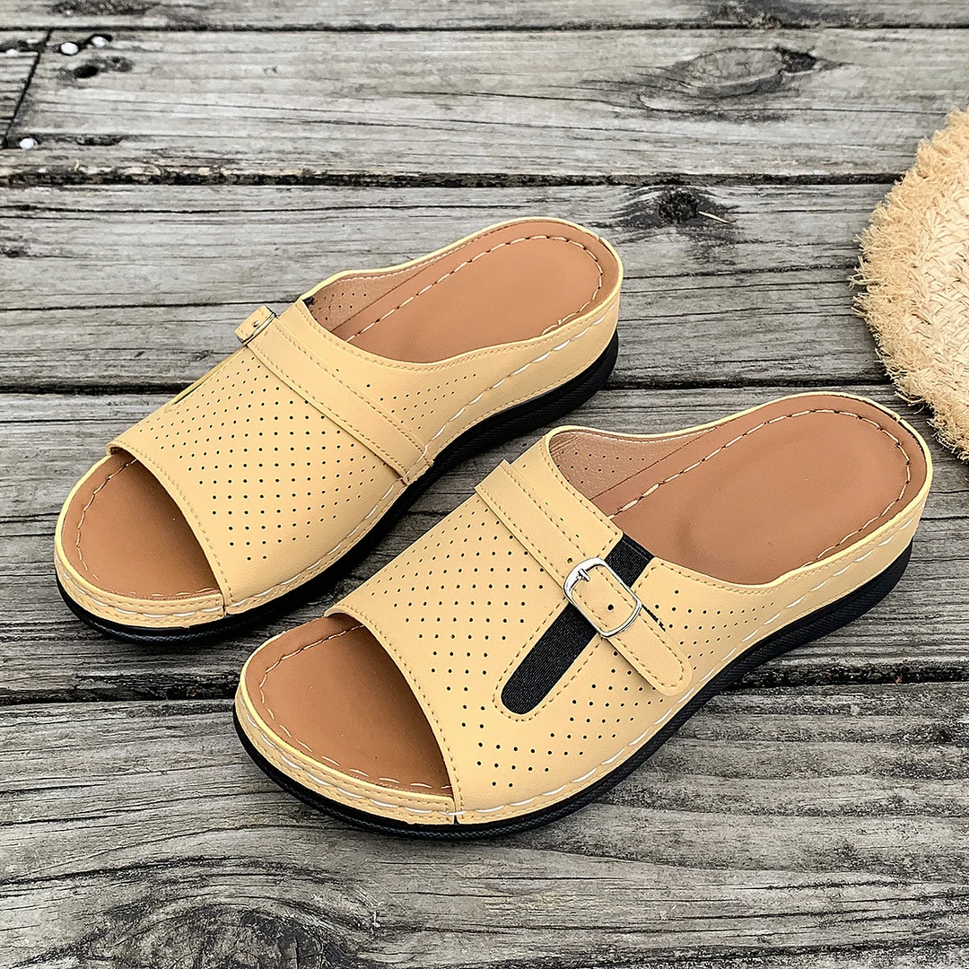 Yyvonne Slope Heel Sandals Women 2025 Summer New Belt Buckle Fashion Lightweight Burst Slippers Women