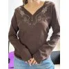 V Neck Printed Long Sleeve Button Top