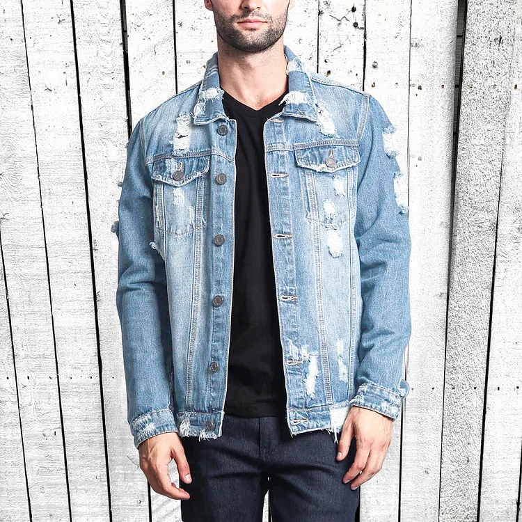 Hotdirector Fashion European and American men's denim jacket ripped denim jacket winter new retro cross-border direct supply 2025 fall outfits men