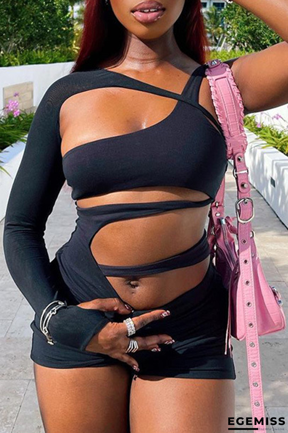 Black Sexy Solid Hollowed Out Halter Skinny Jumpsuits | EGEMISS