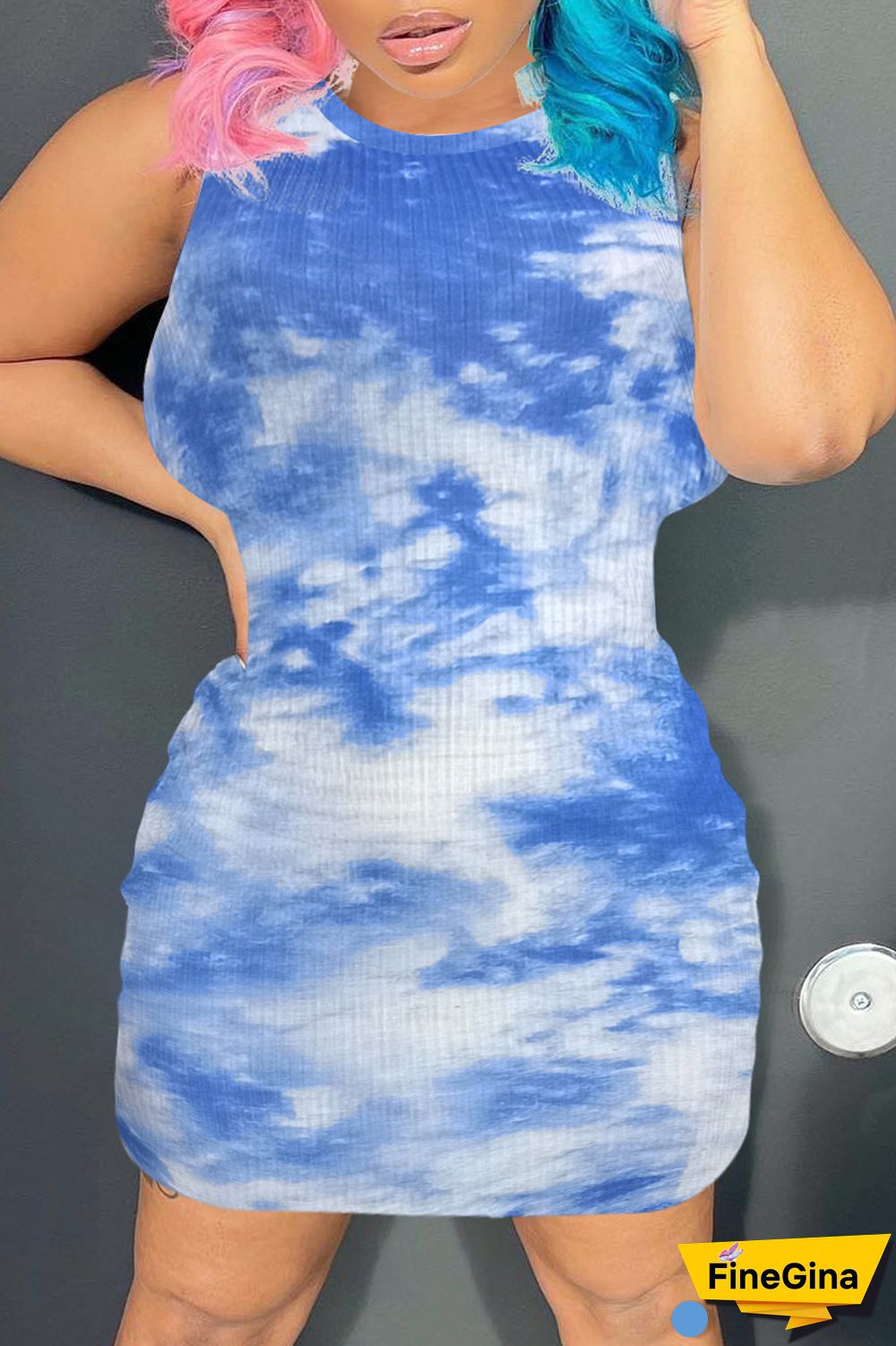 Black Casual Print Tie Dye Basic O Neck Sleeveless Dress Dresses