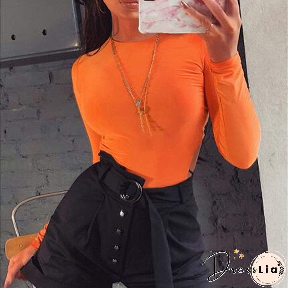 Autumn and Winter Women Neon Bodysuit Hollow-out Waist Bodysuit