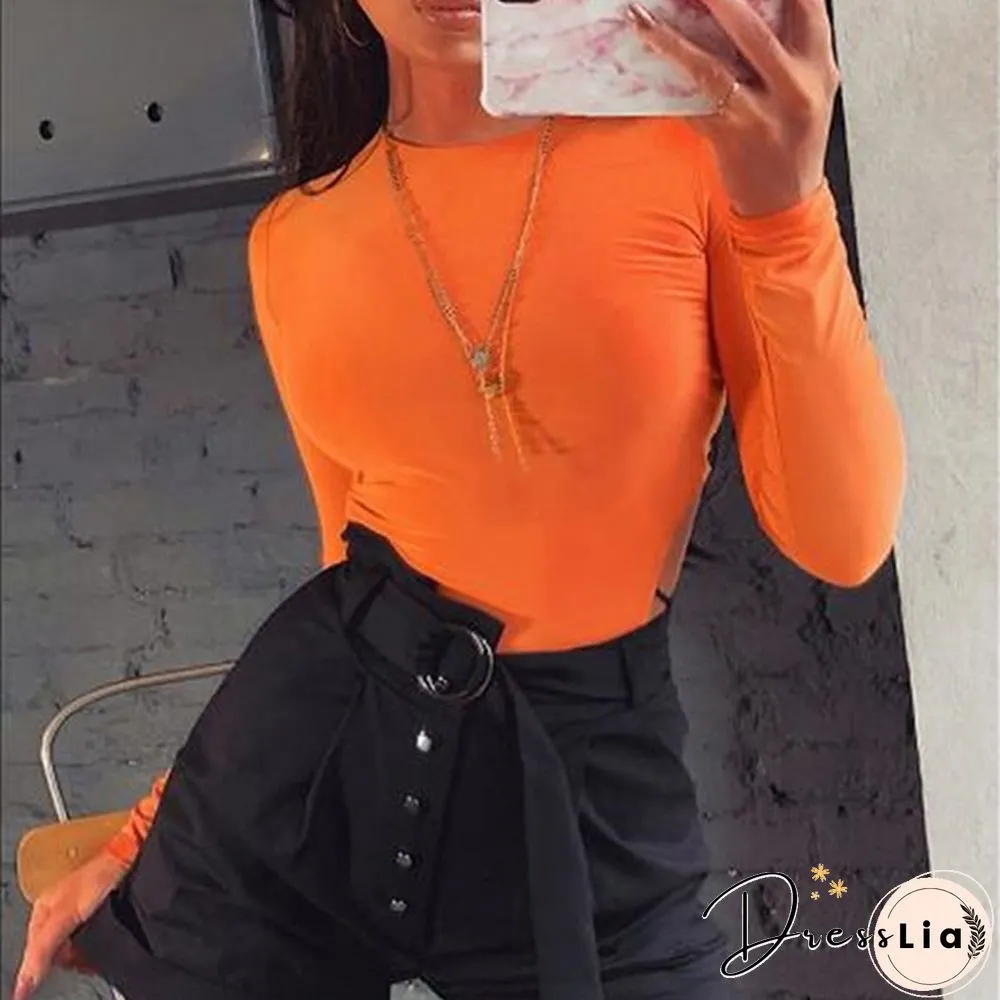 Autumn and Winter Women Neon Bodysuit Hollow-out Waist Bodysuit