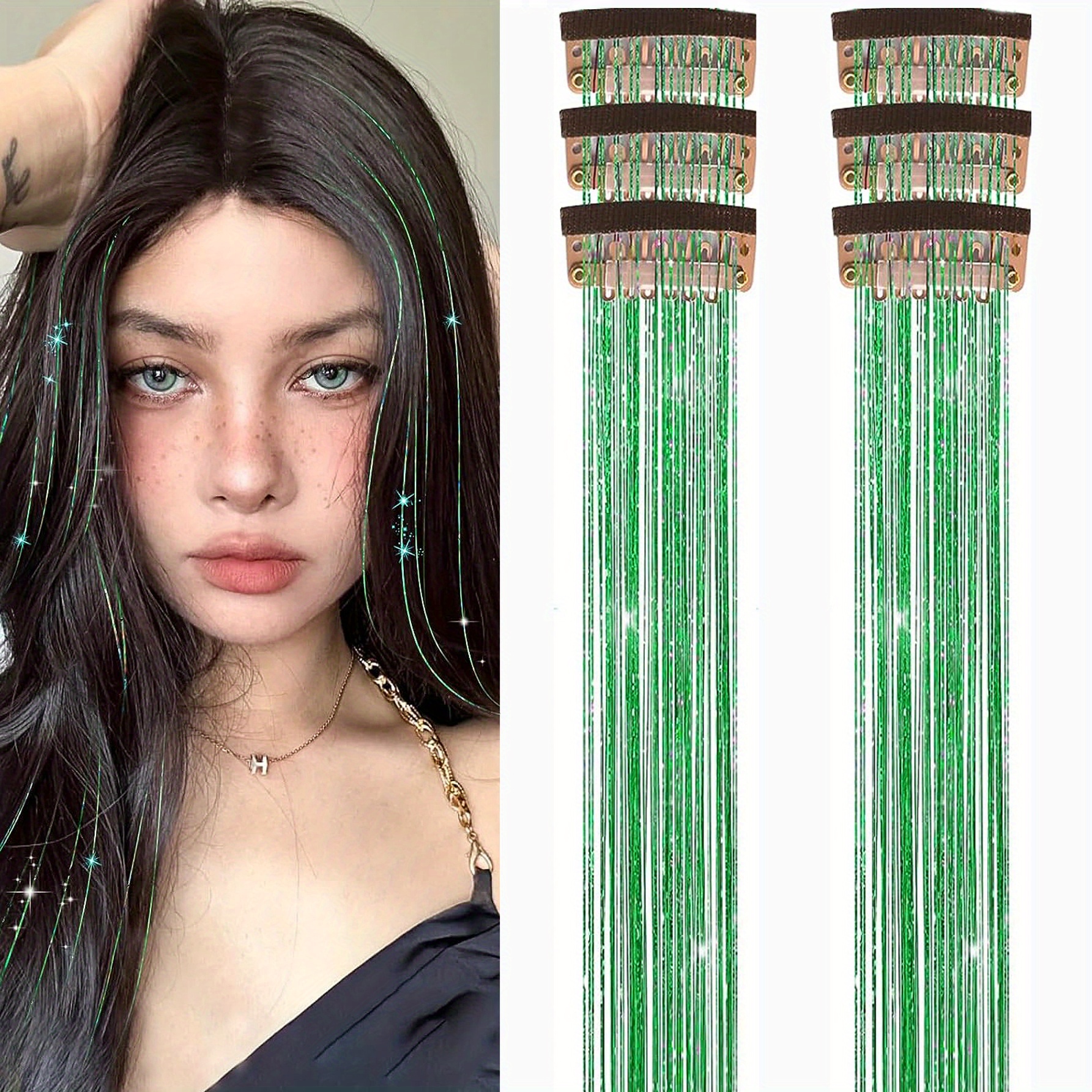 Hair Tinsel 6 Pcs, Clip In Hair Tinsel 20 Inch Colorful Glitter Tinsel Hair Extensions, Festival Gift Tinsel Fairy Hair Extension Party Dazzle Hair Accessories Strands Kit (20 Inch 6Pcs, Colorful) Hair Accessories Synthetic Halloween Christmas