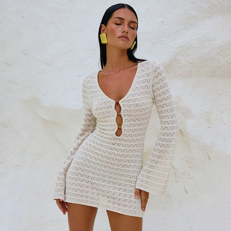 Athvotar Athvotar Beach Dress Women Solid Color Sexy Knitted Beach Bikini Women's Dress