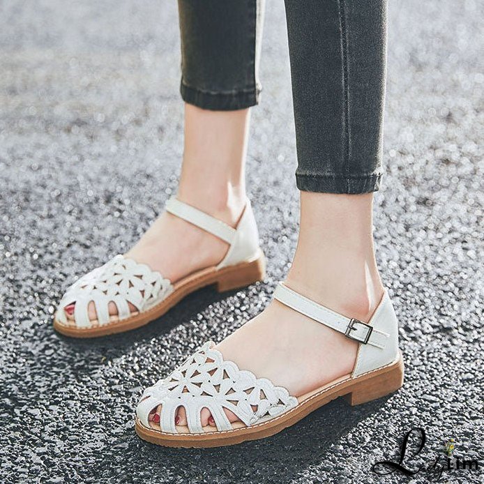 Retro Round Toe Sewing Buckle Sandals