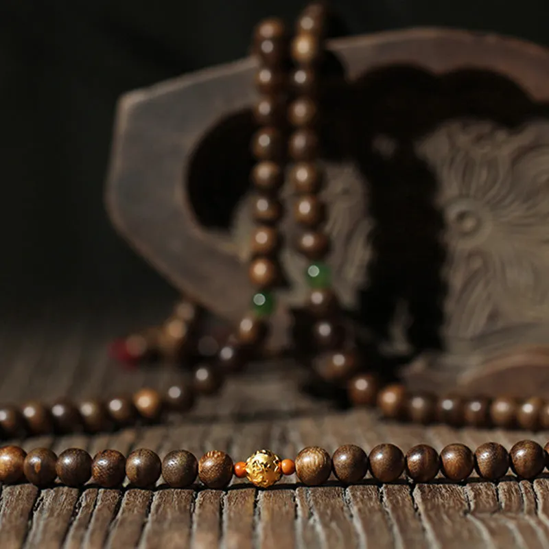 108 Mala Beads 999 Gold Agarwood Cyan Jade Six True Words Strength Bracelet