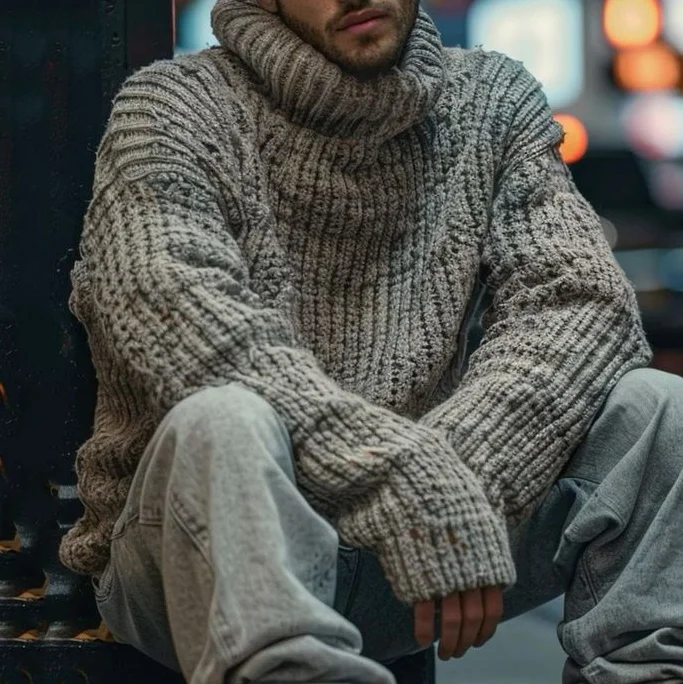 VChics Men'S Thick Patterned Warm Turtleneck Sweater