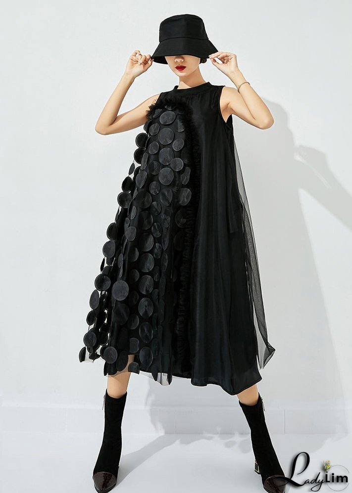 Bohemian Khaki Asymmetrical Patchwork Wrinkled Tulle Maxi Dress Sleeveless