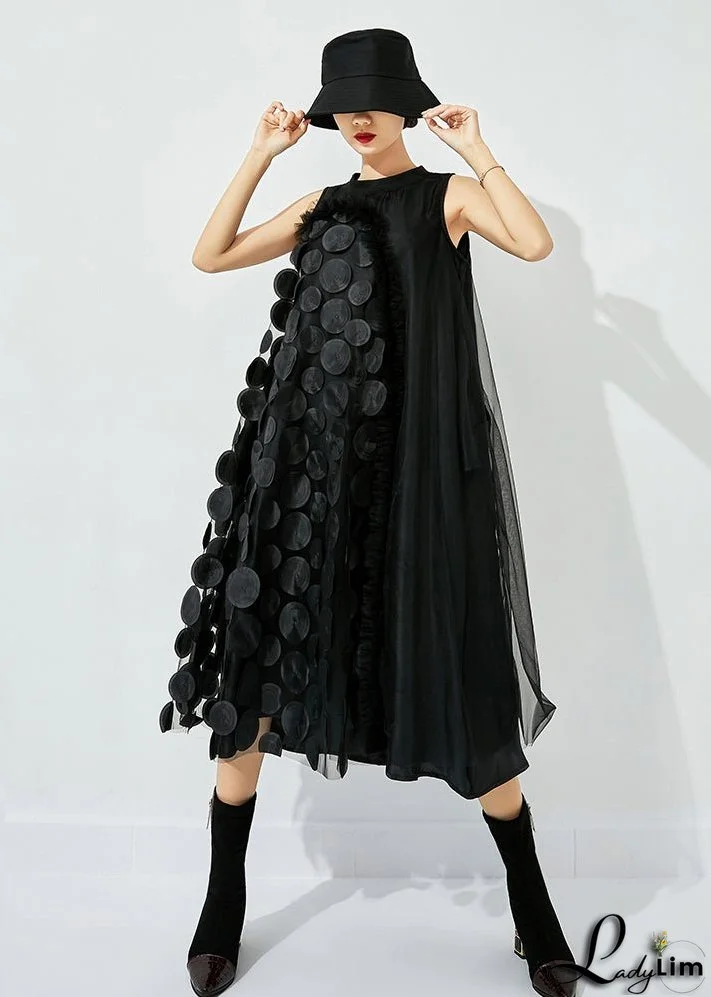 Bohemian Khaki Asymmetrical Patchwork Wrinkled Tulle Maxi Dress Sleeveless